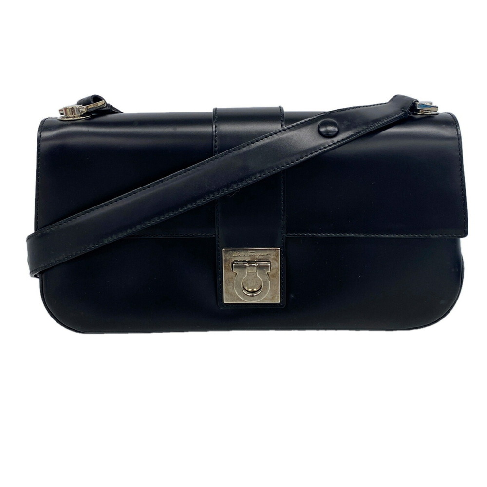 Salvatore Ferragamo Gancini Leather Shoulder Bag, Black, Women's